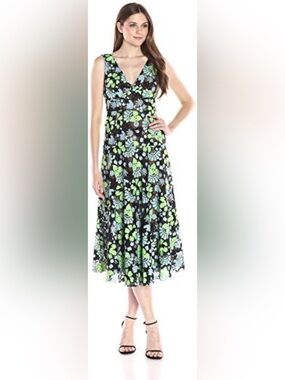 TRACY REESE Floral Embroidered Mesh Midi Dress Ciel Size 4